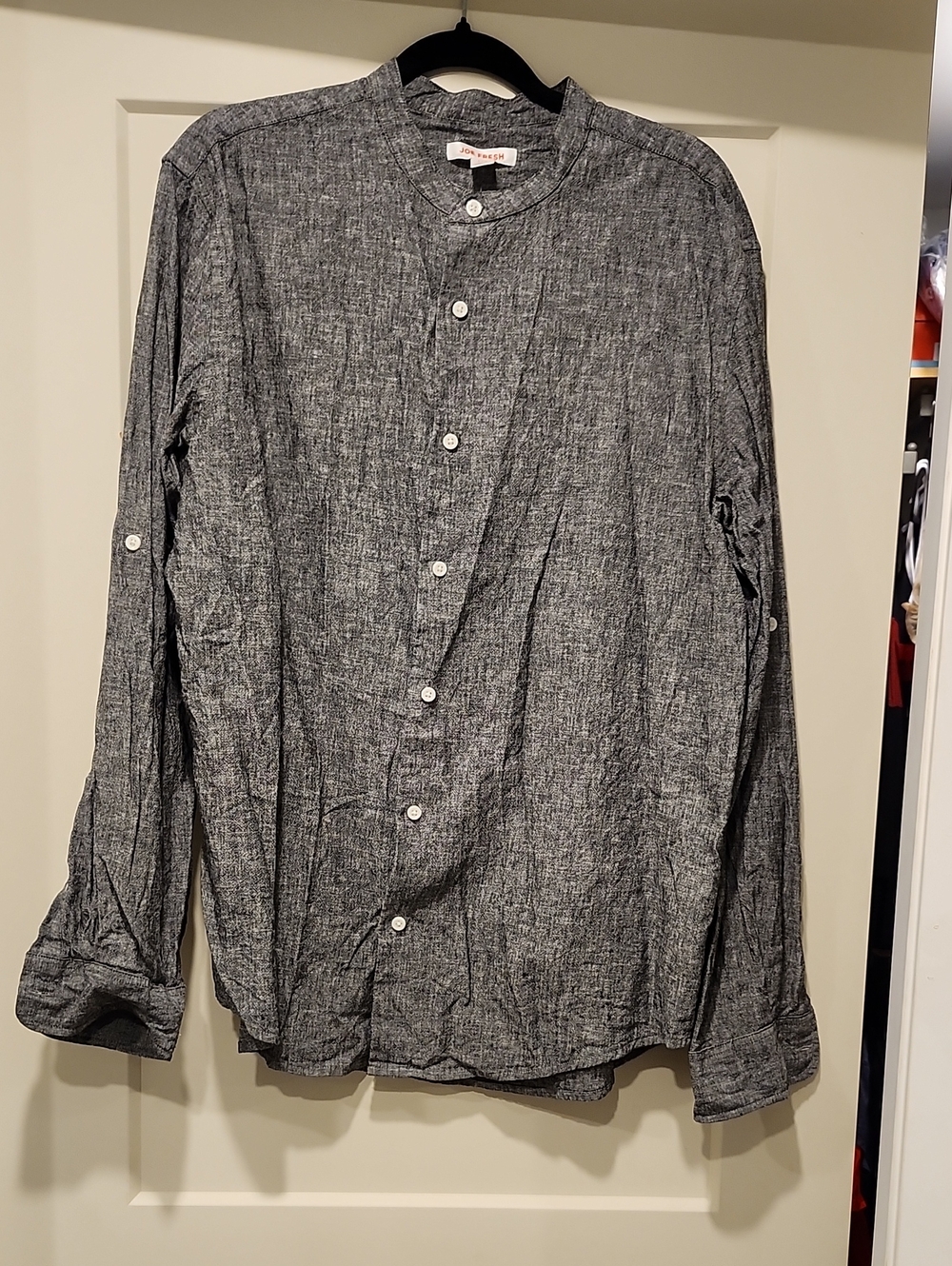 Joe Fresh Men's Charcoal Grey Band Collar Button-Down Shirt